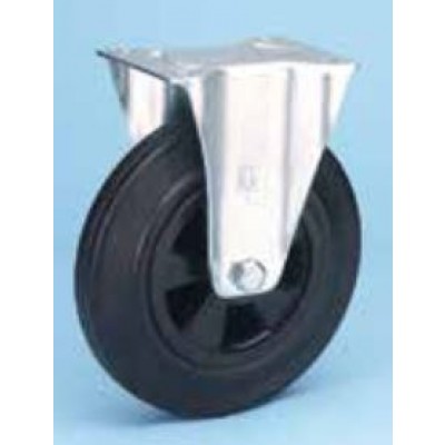 Roulette standard platine acier roue diamètre 100 caoutchouc noir fixe