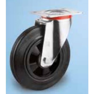 Roulette standard platine acier roue diamètre 125 caoutchouc noir pivotante