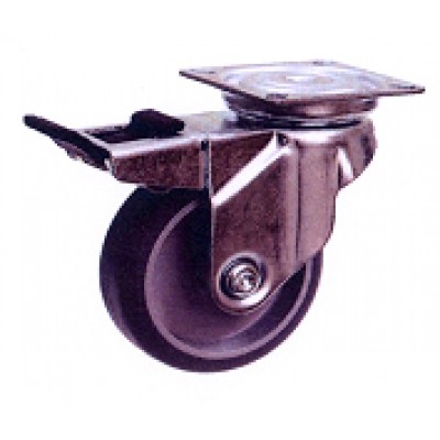 Roulette inox platine pivotante à frein diamètre 50 élastomère thermoplastique TPE